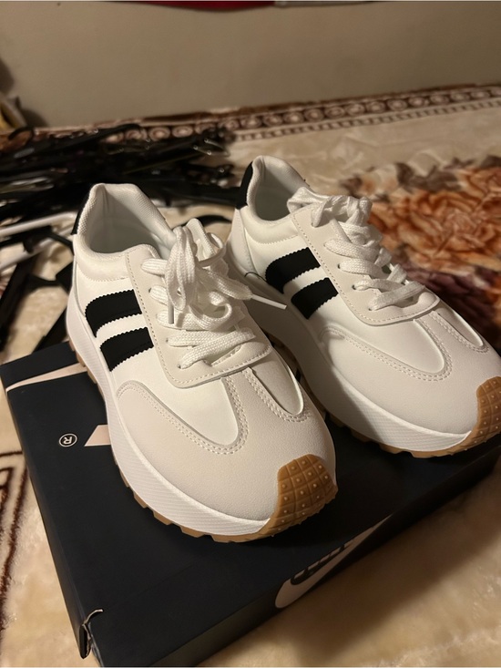 no name brand label Shoes - White Sneakers with Black Stripes - Women's Athletic Casual Shoes